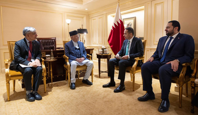 Sheikh Mohammed bin Abdulrahman bin Jassim Al-Thani with HE Prime Minister of Nepal Khadga Prasad Sharma Oli